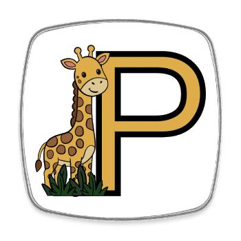 Giraffe neben Großbuchstabe P - Viereckiger Kühlschrankmagnet - Weiß - Vorne