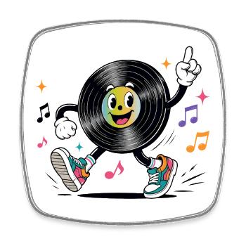 Lustige Schallplatte mit Musiknoten Retro - Viereckiger Kühlschrankmagnet - Weiß - Vorne