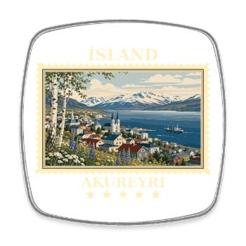 Island Akureyri Vintage Reisemarke - Viereckiger Kühlschrankmagnet - Weiß - Vorne