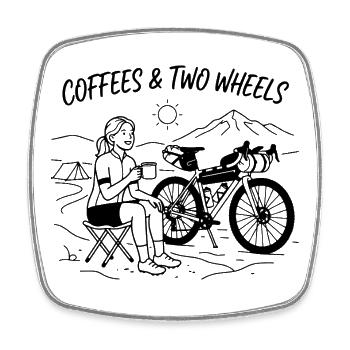 Coffees & Two Wheels Gravel Bike Kunst - Viereckiger Kühlschrankmagnet - Weiß - Vorne