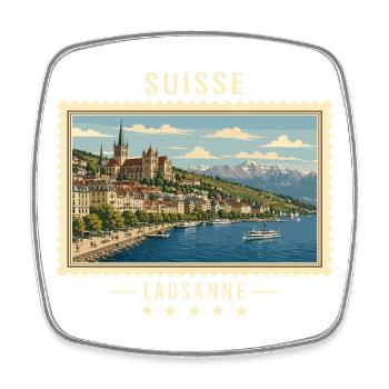 Schweiz Lausanne Vintage Reisemarke - Viereckiger Kühlschrankmagnet - Weiß - Vorne