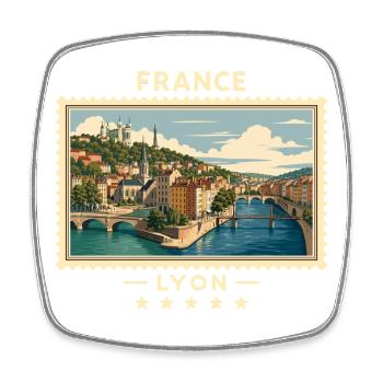 Frankreich Lyon Vintage Reisemarke - Viereckiger Kühlschrankmagnet - Weiß - Vorne