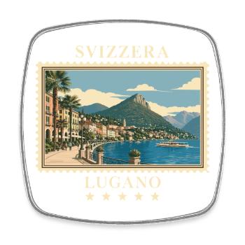 Schweiz Lugano Vintage Reisemarke - Viereckiger Kühlschrankmagnet - Weiß - Vorne