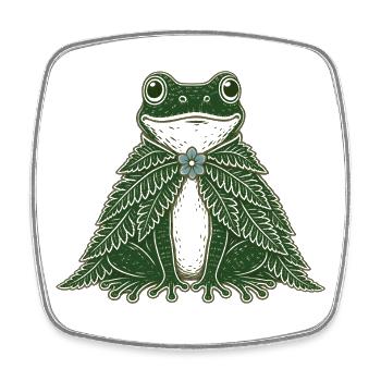 Fern Cloak Frog Cottagecore Folk Art - Square fridge magnet - white - Front