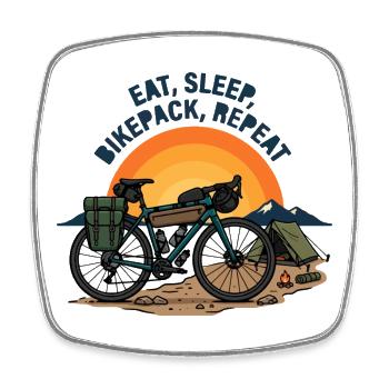 Eat Sleep Bikepack Repeat Retro Bike Art - Square fridge magnet - white - Front