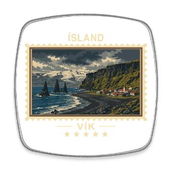 Island Vík Vintage Reisemarke - Viereckiger Kühlschrankmagnet - Weiß - Vorne