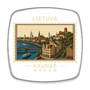 Litauen Kaunas Vintage Reisemarke - Viereckiger Kühlschrankmagnet - Weiß - Vorne