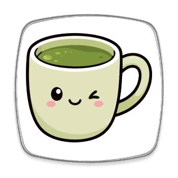 Kawaii Winking Matcha Green Tea Cup - Square fridge magnet - white - Front