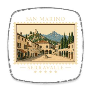 San Marino Serravalle Vintage Reisemarke - Viereckiger Kühlschrankmagnet - Weiß - Vorne