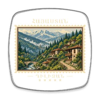 Armenia Dilijan Vintage Travel Brand - Square fridge magnet - white - Front