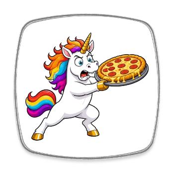Funny Unicorn Pizza Rescue - Square fridge magnet - white - Front