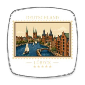 Deutschland Lübeck Vintage Reisemarke - Viereckiger Kühlschrankmagnet - Weiß - Vorne