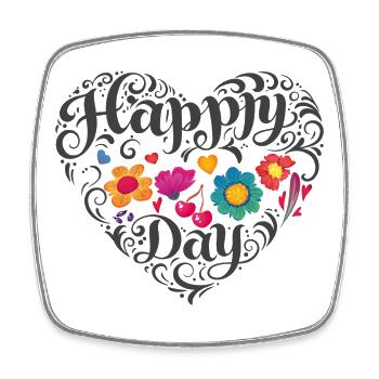 Flower Heart Happy Day - Square fridge magnet - white - Front