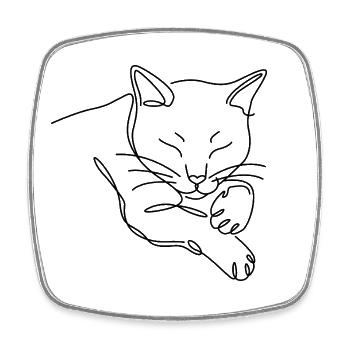 Silhouette du chat endormi aux lignes noires - Magnet carré - blanc - Devant