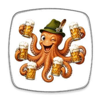 Un poulpe drôle avec des chopes de bière - Magnet carré - blanc - Devant