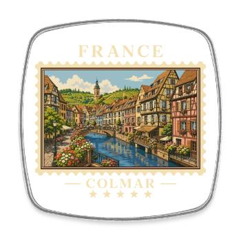 Frankreich Colmar Vintage Reisemarke - Viereckiger Kühlschrankmagnet - Weiß - Vorne