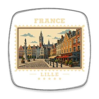 France Lille Marque de voyage vintage - Magnet carré - blanc - Devant