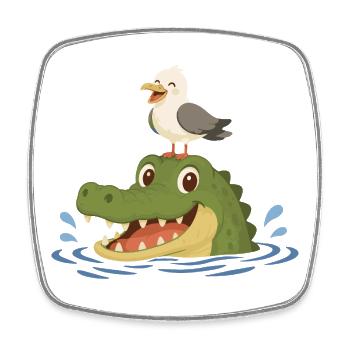 Funny crocodile with seagull - Square fridge magnet - white - Front
