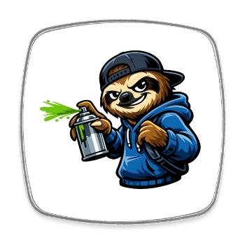 Cool sloth spraying graffiti - Square fridge magnet - white - Front