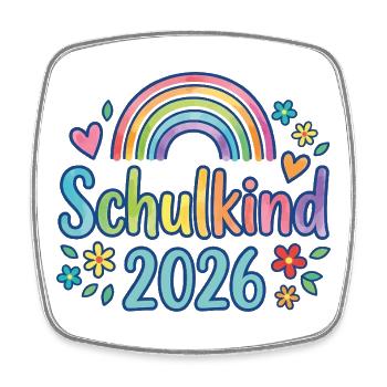 Schulkind 2026 Regenbogen - Viereckiger Kühlschrankmagnet - Weiß - Vorne