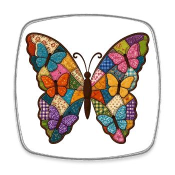 Patchwork Butterfly Quilt Style - Square fridge magnet - white - Front