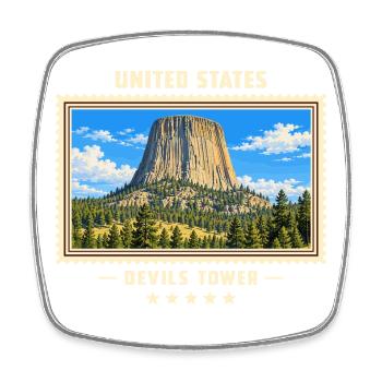 Vereinigte Staaten Devils Tower Vintage Reisemarke - Viereckiger Kühlschrankmagnet - Weiß - Vorne