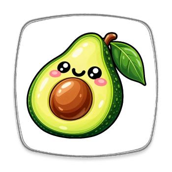 Kawaii Avocado Lächeln - Viereckiger Kühlschrankmagnet - Weiß - Vorne