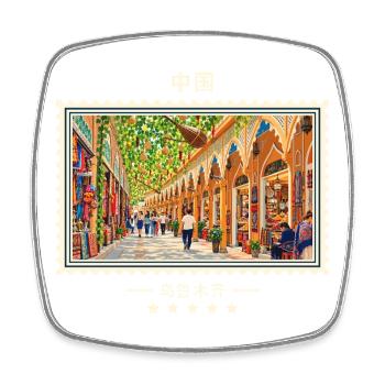 China Ürümqi Vintage Reisemarke - Viereckiger Kühlschrankmagnet - Weiß - Vorne