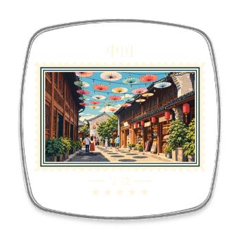 China Ningbo Vintage Reisemarke - Viereckiger Kühlschrankmagnet - Weiß - Vorne