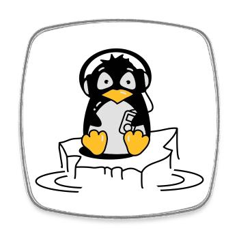 Cooler Pinguin mit Kopfhörern auf Eis - Viereckiger Kühlschrankmagnet - Weiß - Vorne