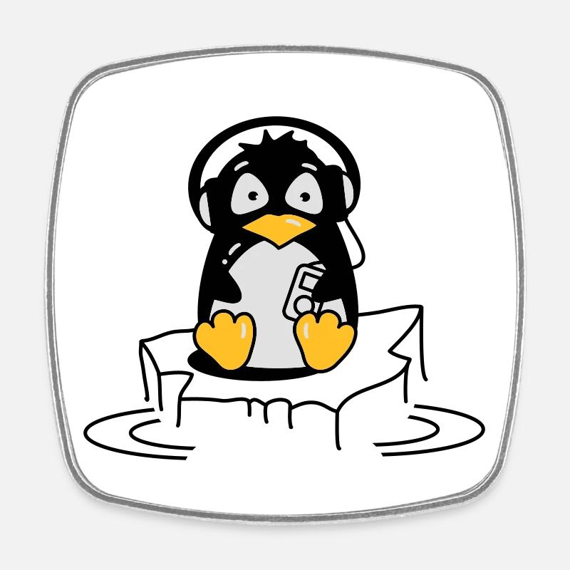 Cooler Pinguin mit Kopfhörern auf Eis - Viereckiger Kühlschrankmagnet - Weiß