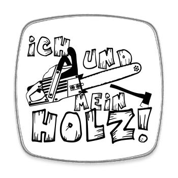 Motorsäge , Kaminholz , Brennholz Holz (25) - Viereckiger Kühlschrankmagnet - Weiß - Vorne