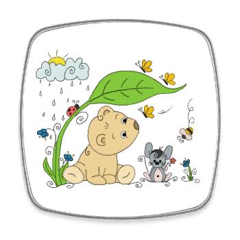 Bärchen im Regen - Viereckiger Kühlschrankmagnet - Weiß - Vorne