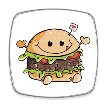 J'adore les hamburgers - Burger - petit pain - nourriture - Coeur - Magnet carré - blanc - Devant
