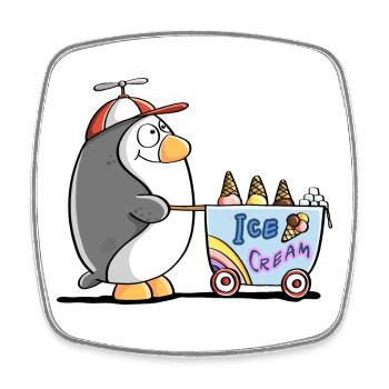 Pinguin Als Eisverkäufer - Eis - Viereckiger Kühlschrankmagnet - Weiß - Vorne