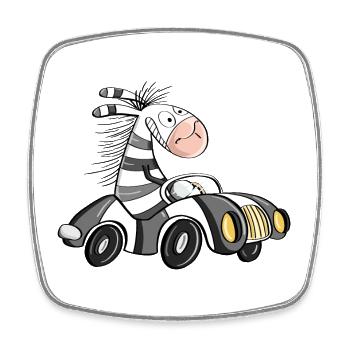 Cooles Zebra Fährt Auto - Comic Rennwagen - Viereckiger Kühlschrankmagnet - Weiß - Vorne