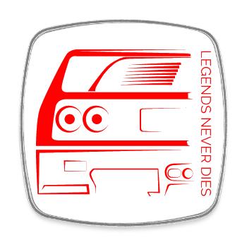 Legends Never Die – Retro Car Outline - Viereckiger Kühlschrankmagnet - Weiß - Vorne