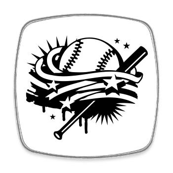 Baseball and a baseball bat with stripes and stars - Square fridge magnet - white - Front