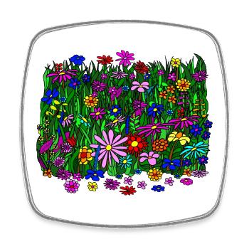 Prairie fleurie : belles fleurs colorées - Magnet carré - blanc - Devant