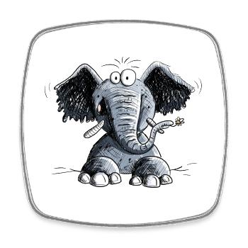 Happy Elefant Mit Blümchen I Elefanten Motiv - Viereckiger Kühlschrankmagnet - Weiß - Vorne