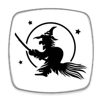 Halloween witch on a broom. Full moon time. - Square fridge magnet - white - Front