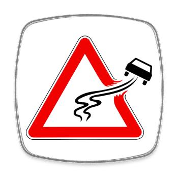 Traffic sign danger of slipping, slippery road - Square fridge magnet - white - Front