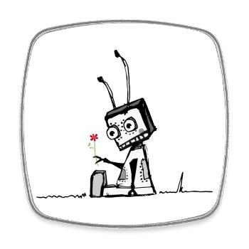 Roboter mit einer Blume - Viereckiger Kühlschrankmagnet - Weiß - Vorne