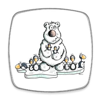 Eisbär mit Pinguinen - Viereckiger Kühlschrankmagnet - Weiß - Vorne