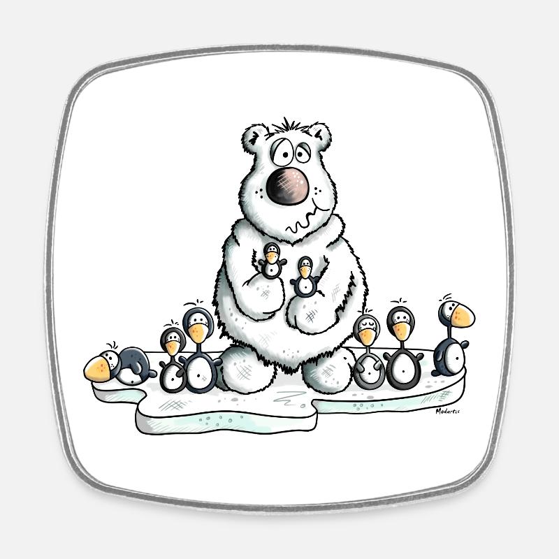 Eisbär mit Pinguinen - Viereckiger Kühlschrankmagnet - Weiß