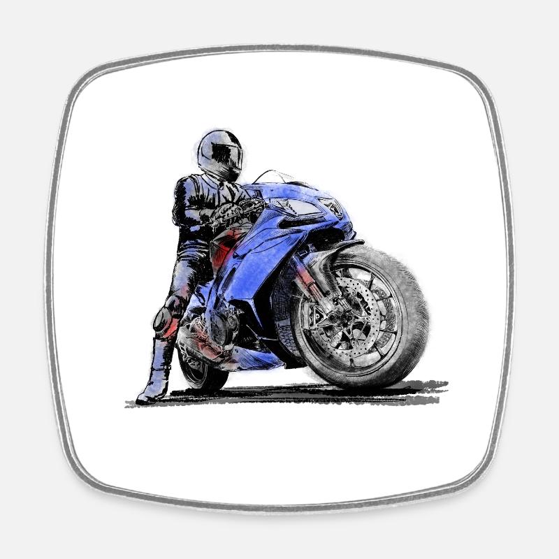 Motorrad - Viereckiger Kühlschrankmagnet - Weiß