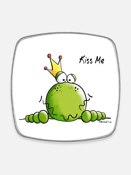 Frog King Kiss Me - Funny - Comic - Cartoon - Square fridge magnet - white