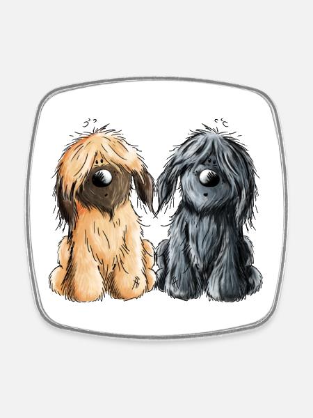Briard Duo - Schwarz - Fauve - Hund - Geschenk - Viereckiger Kühlschrankmagnet - Weiß