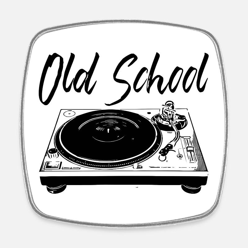 Old School - Platines vinyles - Magnet carré - blanc