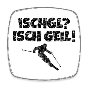 Ischgl Ischgeil (Vintage Schwarz) Ski Skifahrer - Viereckiger Kühlschrankmagnet - Weiß - Vorne